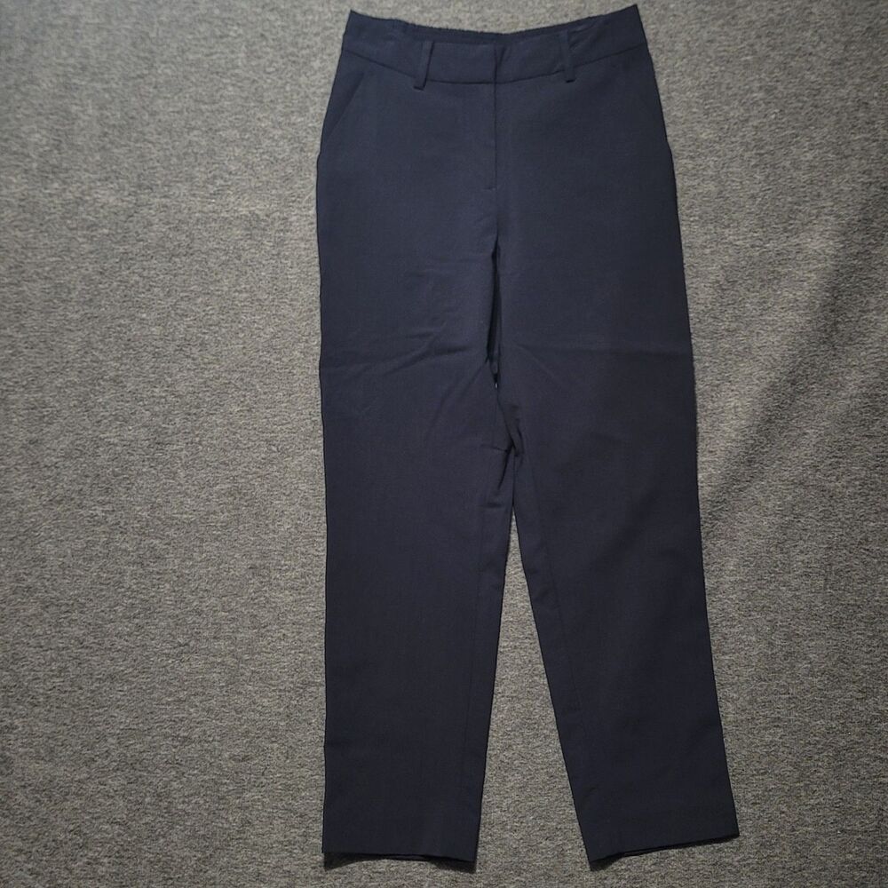 Quince size 2 dress pants Italian 3D virgin wool slim leg ankle navy blue Italy